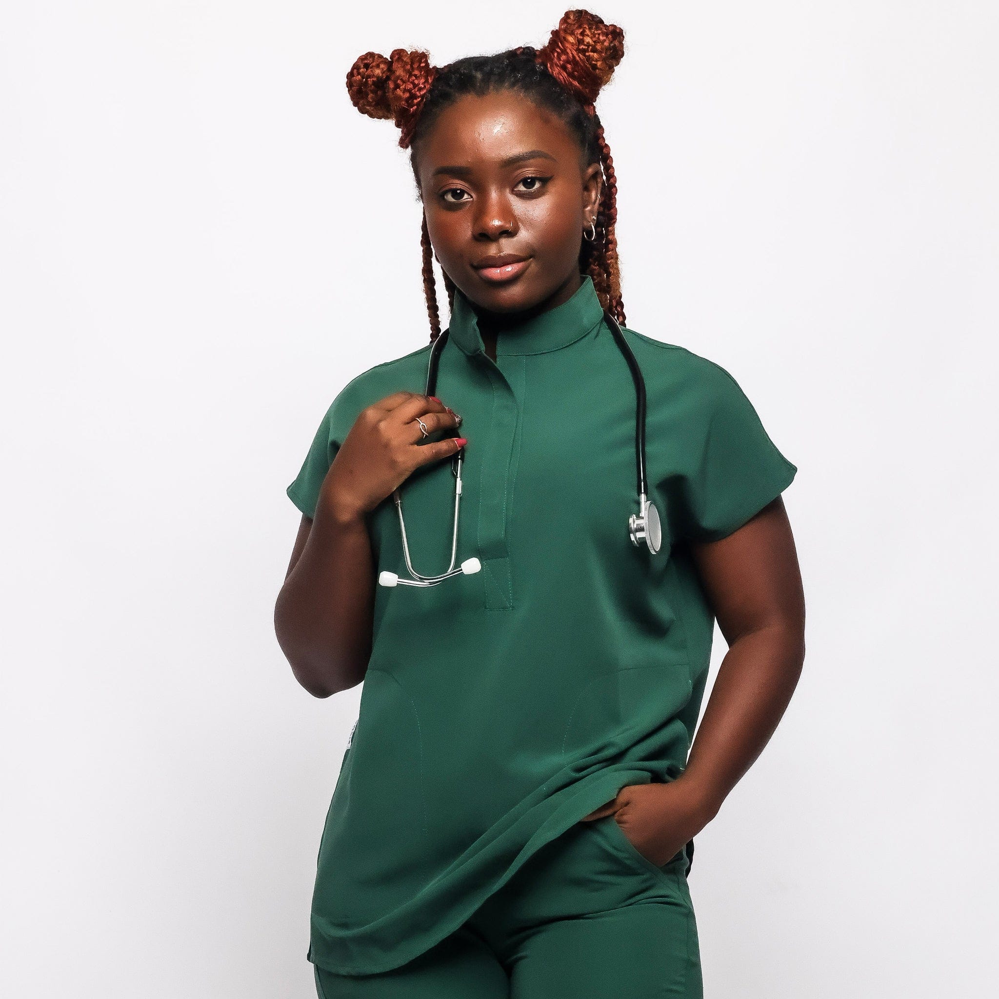 hunter green scrub dress Medline ComfortEase Step-In Scrub Dresses - DBD-DRESS, SCRUB, STEP-IN, 2PKT, CE, EVRGRN, 3